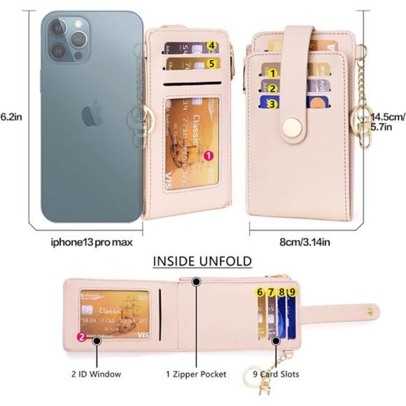 Slim Wallet for Women, 1-Cross grain-Pink Champagne - Picture 2 of 5